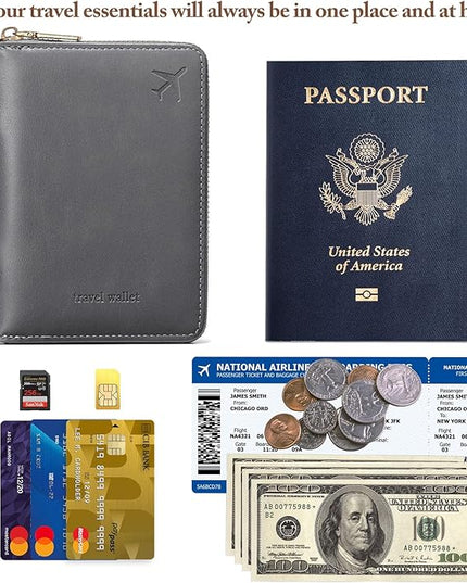 Passport Holder for Travel Women and Men RFID Passport Holder with Card Slots Holder Passport Case Passport cover Passport Wallet Travel Essentials and Accessories (Short Zipper, SZ-Grey)