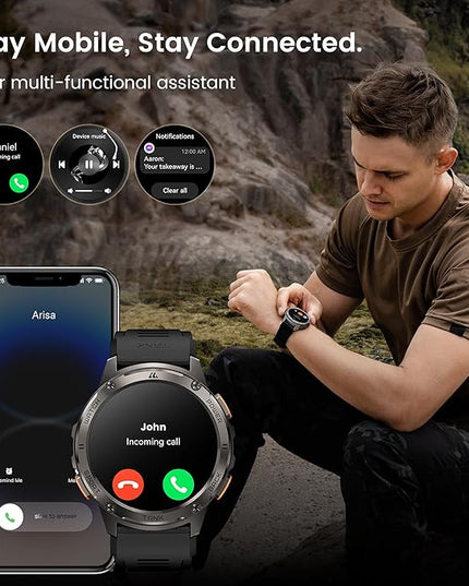 KOSPET Smart Watch for Men, 60 Days Extra-Long Battery, 50M Waterproof for Swimming, Rugged Military Full Metal Body Smartwatch, 1.43” AMOLED Always-On Fitness Watch(Answer/Make Calls) AI Voice