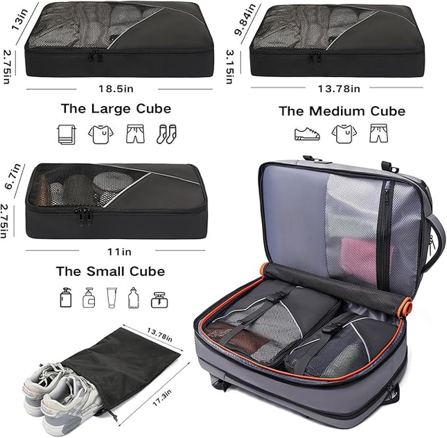 Laptop Backpack for Women, 50L Carry On Backpack Men, Expandable Flight Approved Water Resistant Luggage with 3 Packing Cubes & USB Port, Travel Backpack Fits 17.3 Inch Notebook