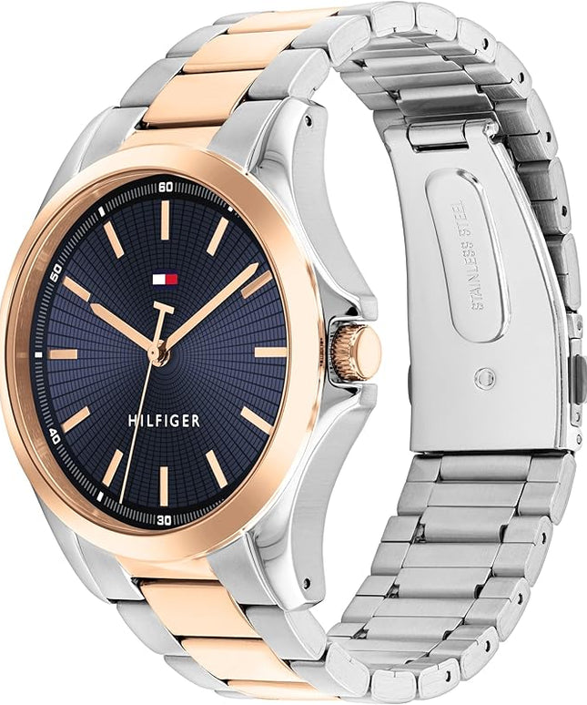 Tommy Hilfiger Men's 3H Quartz Watch, Stainless Steel Bracelet, Water Resistant 3 ATM, Modern and Stylish Timepiece, Gift for Him, 42mm