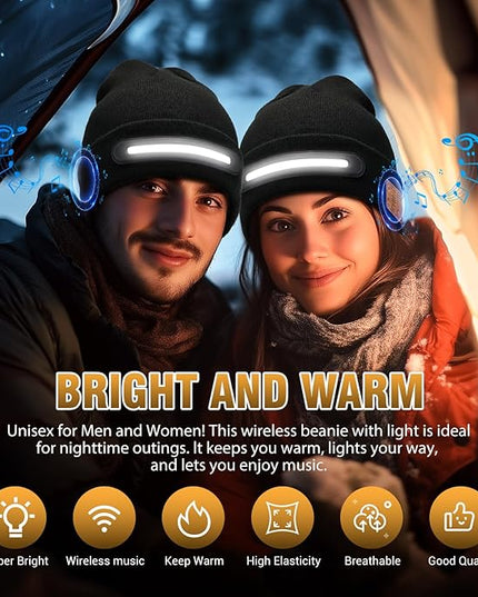 LED Beanie Hat with Bluetooth-Tech Gifts for Men and Women, Wireless Hat Beanie Cap Headlamp Music hat