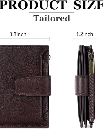 Airkit Small Wallet Women RFID Blocking Genuine Leather Bifold Compact Card Holder Wallet for Women with Zipper Coin Pocket 4 ID Window