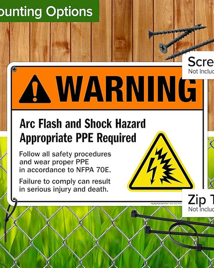 Warning Arc Flash And Shock Hazard Appropriate PPE Required Sign, 10x14 Inches, 55 mil thick HDPS (high density polystyrene), Made in USA by My Sign Center