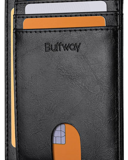 Buffway Slim Minimalist Front Pocket RFID Blocking Leather Wallets for Men and Women - Alaska Black