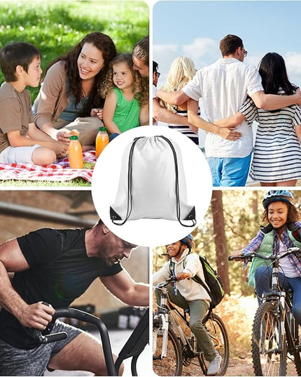 KUUQA 20Pcs Drawstring Backpack Bag Bulk White Drawstring Bags String Backpack Sport Gym Sack Bags Foldable Storage Bag for Women Men Shopping Gym Travel Sports
