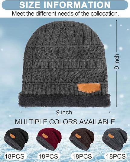 Geyoga 72 Pieces Winter Knit Beanie Hats Bulk for Homeless Fleece Lined Beanie Warm Beanie Cap Winter Knit
