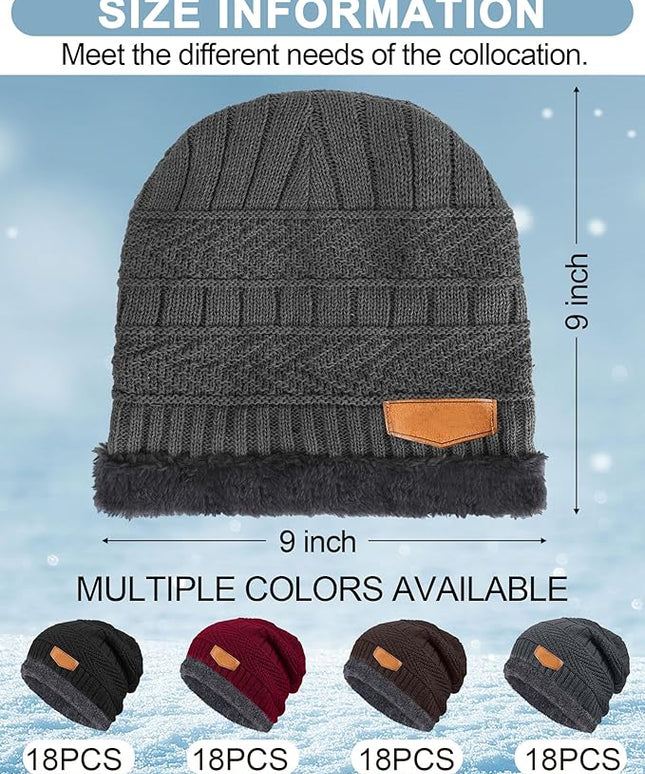 Geyoga 72 Pieces Winter Knit Beanie Hats Bulk for Homeless Fleece Lined Beanie Warm Beanie Cap Winter Knit