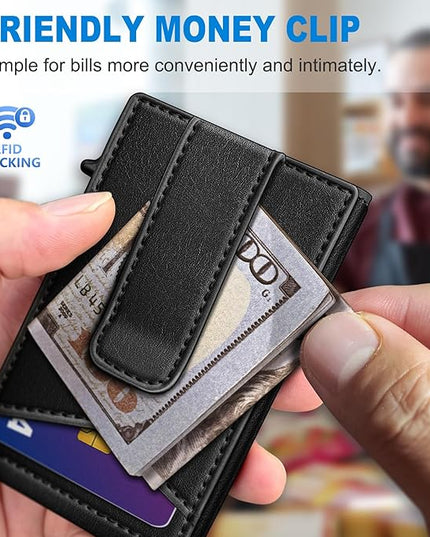 miyozi Airtag Wallet for Men Money Clip 9-Card Pop-Up Credit Card Holder with ID Window RFID Blocking Metal Case Magnetic Closure Front Pocket Wallet Gift Box
