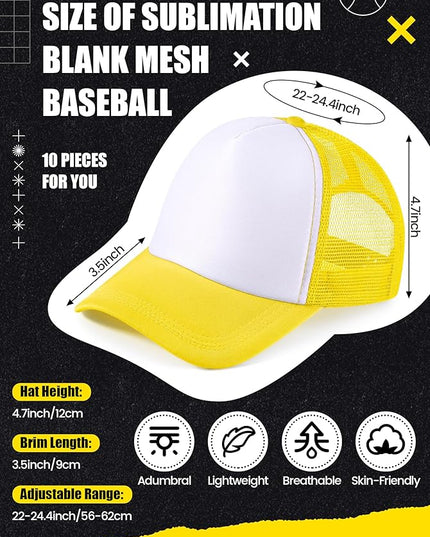 10 Pcs Sublimation Blank Trucker Hats Bulk Mesh Baseball Cap Polyester Mesh Trucker Hat for Men and Women