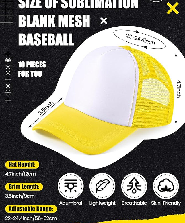 10 Pcs Sublimation Blank Trucker Hats Bulk Mesh Baseball Cap Polyester Mesh Trucker Hat for Men and Women