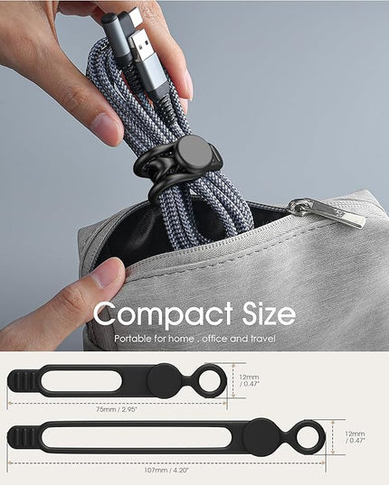 Nearockle Silicone Cable Ties Cord Organizer for Cable Management, 20Pcs 3" and 4.5" Reusable Cable Organizer Electronic Accessories for Home, Office, Kitchen, School, Travel (Black)