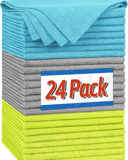 FIXSMITH Microfiber Cleaning Cloth, Shop Towels Bulk, 24 Pack Microfiber Towels for Cars, All-Purpose Absorbent Cleaning Rags, Dust Cloth for Automotive, Mechanic, Garage, Bar, 12 x 11 inch