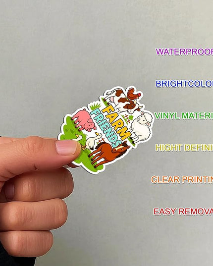 100 PCS Farm Animal Stickers Pack, Vinyl Waterproof Cartoon Decals of Cow Pig Dog Cat Horse Chicken Decals for Laptop Water Bottle Scrapbook Car, Gift for Students, Teens, Adults