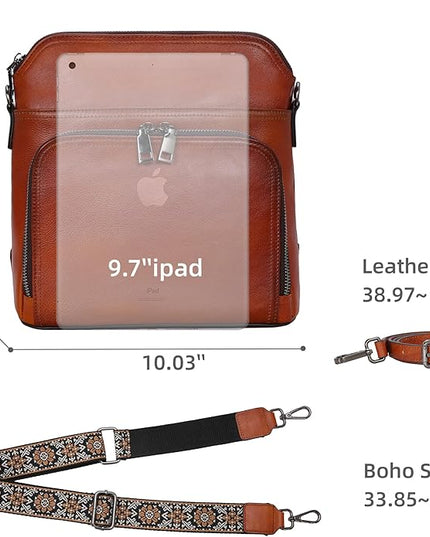 Iswee Leather Crossbody Bags for Women Multi Pockets Medium Shoulder Bag Lightweight Functional Travel Purse