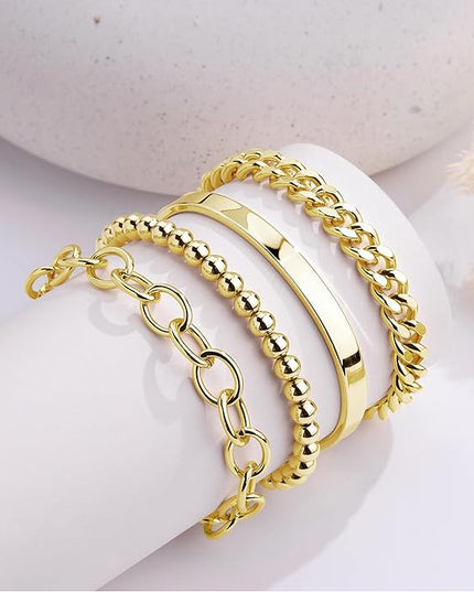Gold Bracelets Set for Women Stack, Dainty Thick Bracelets Stack for Women Trendy, Simple Thin Gold Plated Cuff Stackable Bracelets With Beaded Cuban Paperclip Snake Rope Bangle Hand Chain Jewelry Gifts for Women Non Tainish