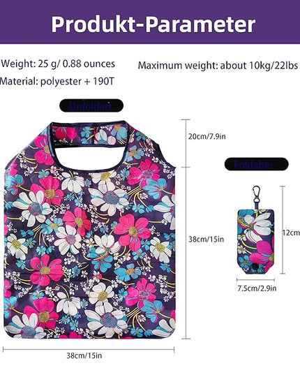 6 Pcs Reusable Shopping Bags, Foldable Grocery Bags in Pocket, Eco-friendly Travel Recycle Shopping Bags,Waterproof and Machine Washable, for Daily Shopping Supplies load