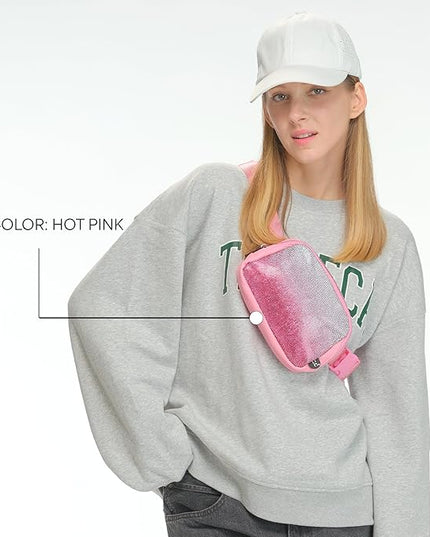 C.C Ombre Rhinestone Fanny Pack – Glitter Crossbody Waist Bag with Adjustable Strap, Multi Color (Ombre Rhinestone - Hot Pink)