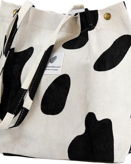 Corduroy Tote Bag Cute Tote Bags for Women Shoulder Bag with Inner Pocket for Work Beach Travel and Shopping Grocery