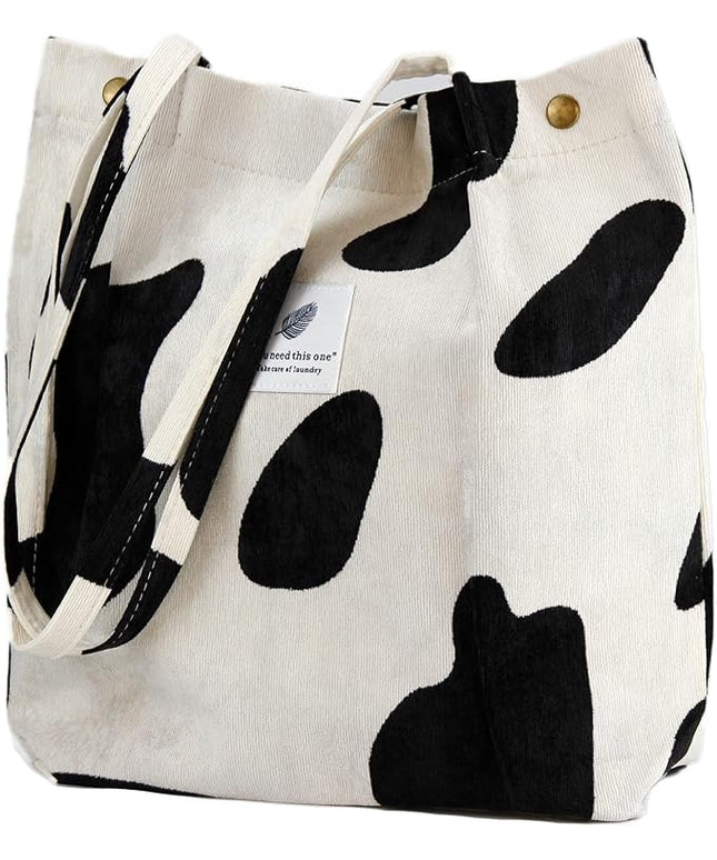 Corduroy Tote Bag Cute Tote Bags for Women Shoulder Bag with Inner Pocket for Work Beach Travel and Shopping Grocery