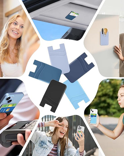 Senose Cell Phone Wallet - Silicone Sticky Credit Card Holder for iPhone, Samsung and Most Cell Phones - Blue, Sierra, Navy, Light Blue, Black