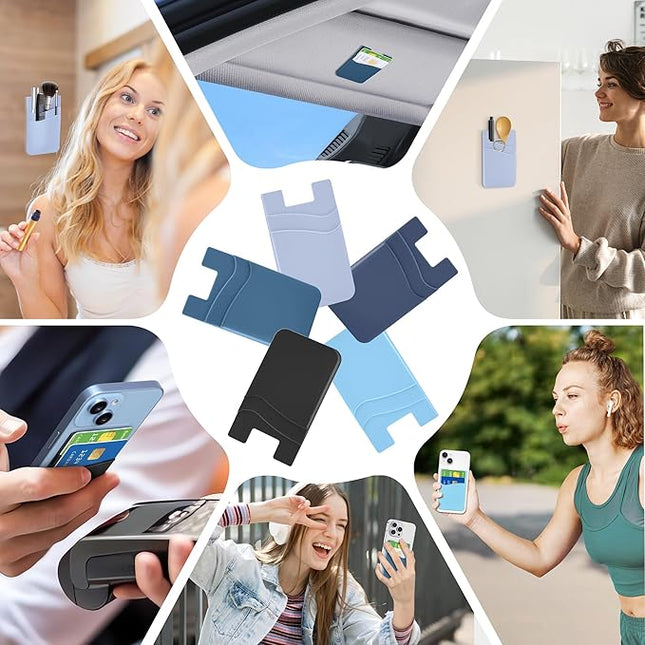 Senose Cell Phone Wallet - Silicone Sticky Credit Card Holder for iPhone, Samsung and Most Cell Phones - Blue, Sierra, Navy, Light Blue, Black