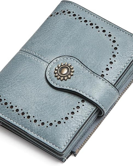 TFKGS Small RFID Blocking Wallet for Women - Leather Slim Bifold Compact Credit Card Holder With ID Window and Zipper Coin Pocket - Blue Birthday