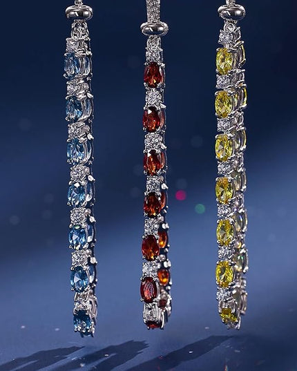 FANCIME Birthstone Tennis Bracelets Sterling Silver Bolo Tennis Bracelets Charm Fine Jewelry Birthday Gifts for Women Mom Wife Her