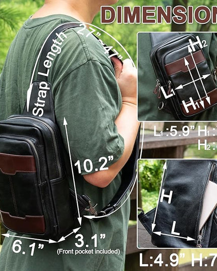 Genuine Leather Sling Bag for Men and Women Crossbody Shoulder Bag Side Sling Backpack Chest Purse Cross Body Casual Daypack