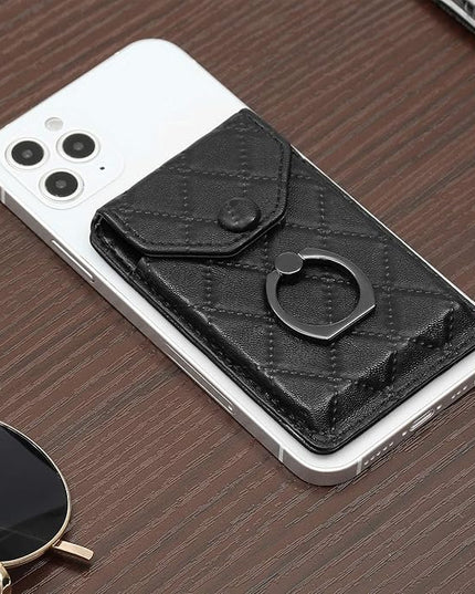 Cell Phone Card Holder RFID Ring Stand Stick on Wallet Card Holder of Phone All Smartphones Adhesive Credit Card Holder for Cell Phone-Black
