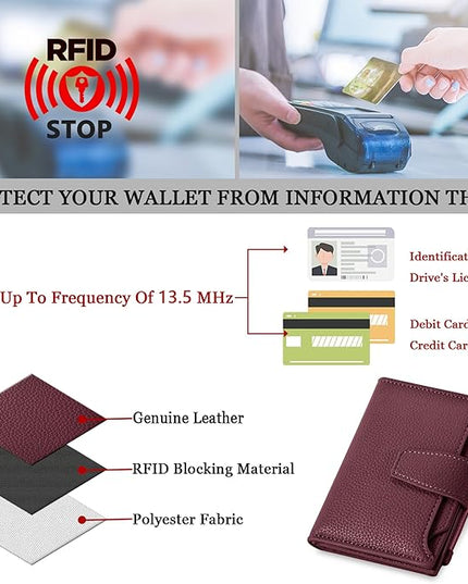 Airkit Small Wallet Women RFID Blocking Soft Leather Bifold Compact Card Holder Wallet for Women with Zipper Coin Pocket 4 ID Window