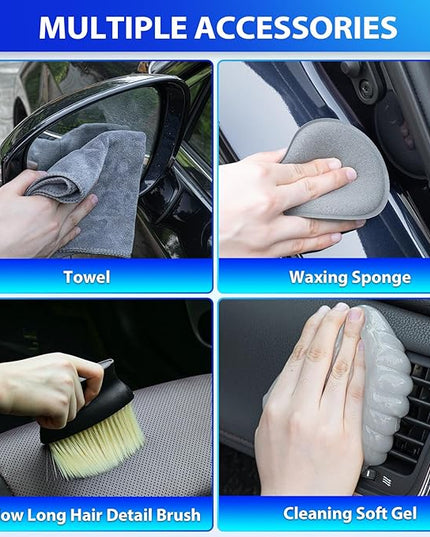 THINKWORK Car Cleaning Kit, Car Detailing Kit Interior Cleaner with High Power Handheld Vacuum, 10Pcs Detailing Brush and Storage Bag, Gray Auto Interior Cleaning Kit for Men
