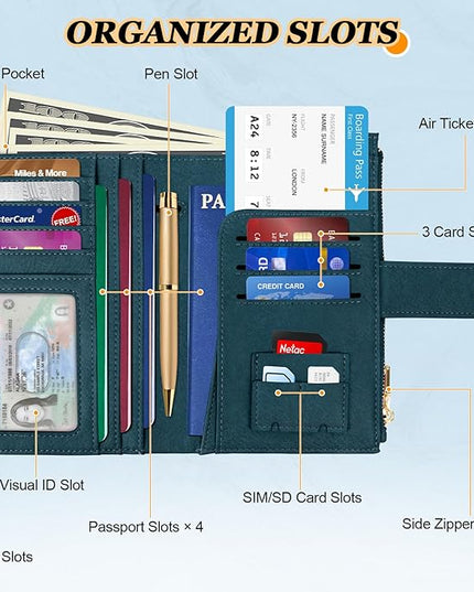 HUANLANG Passport Holder with Airtag for Women/Men, Airtag Passport Wallet for Travel Leather Passport Holder RFID Blocking,Travel Passport Walelt with Credit Card Holder