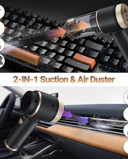 Car Vacuum Portable Cordless, Hand Vacuum with 16000PA High Power, 7 in 1 Mini Car Vacuum Cleaner with One-Click Empty, Dual Hepa Filter, LED Light, Type-C Charging Small Handheld Vac