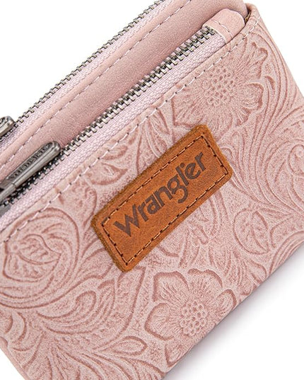 Montana West Wrangler Coin Purse for Women RFID-blocking Floral Embossed Change Pouch Wristlet Wallet Lightweight Portable Wallets Pink