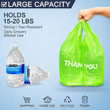 Green Thank you bags, 200PCS T shirt bags, To Go Bags,Grocery bags, Reusable and Disposable,Perfect for Small Business,Take Out,Retail, Large