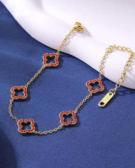 CLAIRETTE Premium PVD Gold-Plated Clover Lucky Bracelet for Women Flower Four Leaf Link Bracelets Trendy Jewelry Gifts for Women