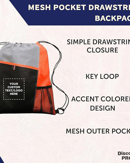 DISCOUNT PROMOS Custom Non-Woven Drawstring Backpacks Set of 10/50/100, Personalized Bulk Pack