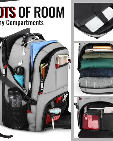 YOREPEK Travel Backpack, Extra Large 50L Laptop Backpacks for Men Women, Water Resistant College Backpack Airline Approved Business Work Bag with USB Charging Port Fits 17 Inch Computers, Light Grey