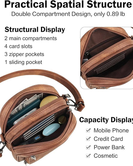 FADEON Small Purses for Women Crossbody Bags, Designer PU Leather Mini Cross Body Purse Travel Shoulder Bag Card Slots
