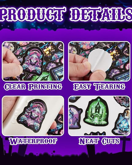 60 Pcs Neon Halloween Stickers for Kids, Waterproof Witches Magic Decals for Water Bottle, Vinyl Laptop Decor for Teens Girls Boys, Students Classroom Prizes