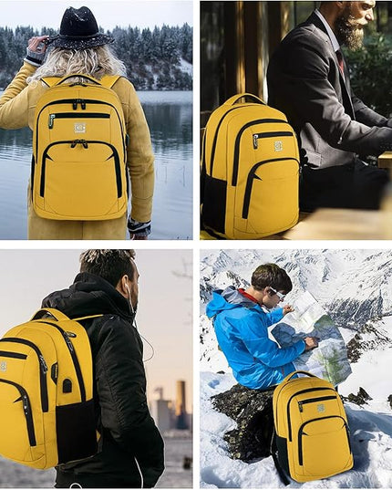 Laptop Backpack,Business Travel Anti Theft Slim Durable Laptops Backpack with USB Charging Port,Water Resistant College Computer Bag for Women & Men Fits 15.6 Inch Laptop and Notebook-Yellow