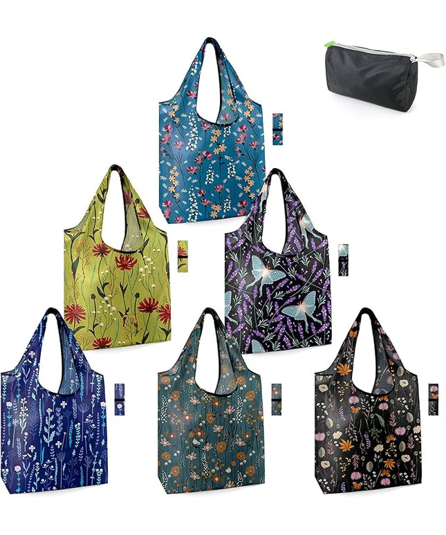 BeeGreen Aesthetic Tote Bags Flowering Shrub Gifts for Women Travel Floral Reusable Grocery Bags Shopping Bags Bulk 6 Pack 50LBS X-Large Foldable-Machine Washable