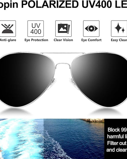 Joopin Polarized Metal Aviation Sunglasses Men, Classic Military Sun Glasses Women, Rectangle Shades UV400 Protection Costume