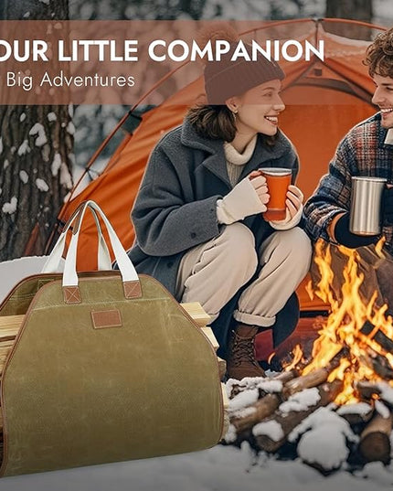 INNO STAGE Canvas Log Carrier Bag,Durable Wood Tote,Fireplace Stove Accessories,Extra Large Firewood Holder with Handles for Camping (44" L x 21" W-Khaki)