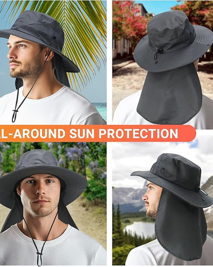 NPQQUAN Sun Hats for Men Women with Neck Flap UPF 50+ UV Protection Wide Brim Bucket Hat Safari Hiking Fishing Hats