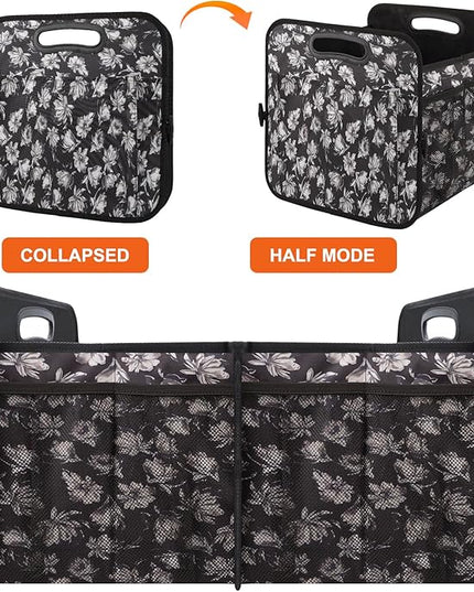 Trunk Organizer, Collapsible Trunk Organizers and Storage, Car Accessories for Women and Men, Multi-Compartment Trunk Storage Organizer for SUV, Car, Mini-Van - Floral