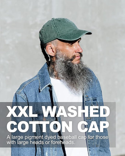 XXL Oversize Washed Denim Baseball Cap,Low Profile Jean Sports Cap for Big Heads 23.5"-25.5",Large Pigment Dyed Dad Hat
