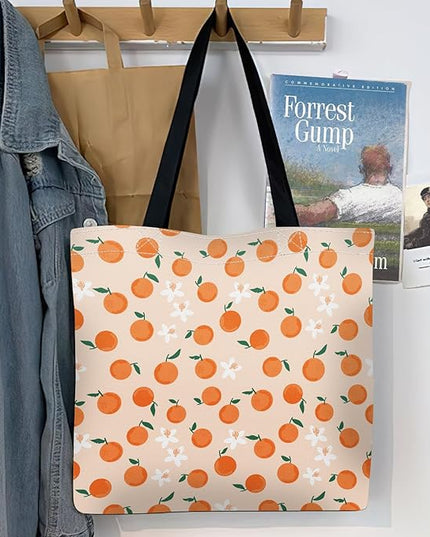 Canvas Tote Bag for Women，Cute Heavy-Duty Shoulder Bag with Zipper Pocket -Travel Tote for Grocery, Gym,Shopping