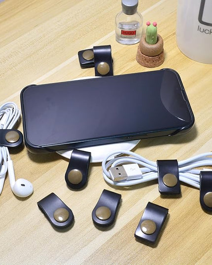 CAILLU Cord Organizer,Cord Keeper,Cable Organizer USB Holder,Cable Straps,Earbud case,wrap Headphone,Headset Winder,Earphone Clips Ties,stocking stuffers for men Gifts Leather
