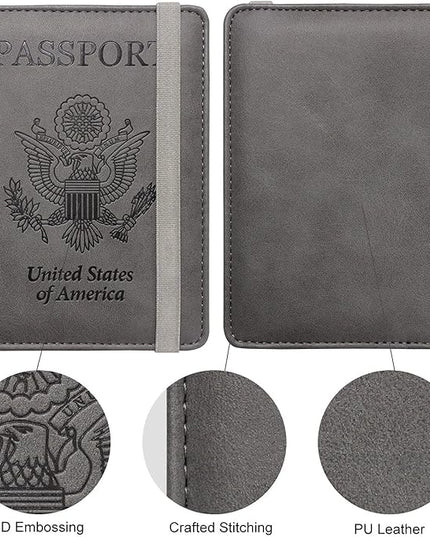 WALNEW Passport Holder for Travel, RFID Passport Cover Wallet for Women Men, PU Leather Passport Book Card Holder Case with Pen, Travelling Essentials for Flying